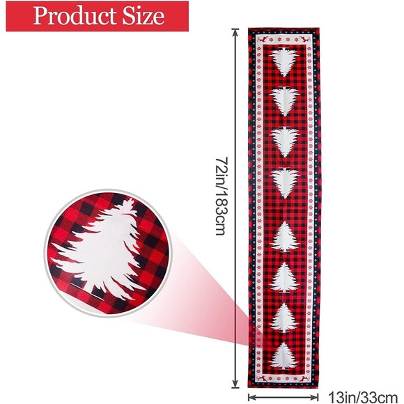 Adoramour Christmas Buffalo Plaid Table Runner 13 X 72 - Picture 4 of 4